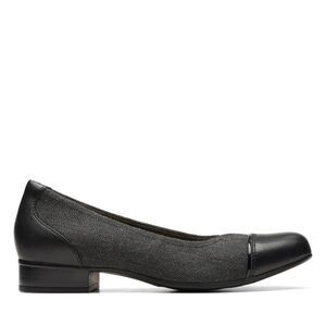 Clarks Women's Juliet Step shoes in a Black Leather and Tweed Combination Sz 8.5